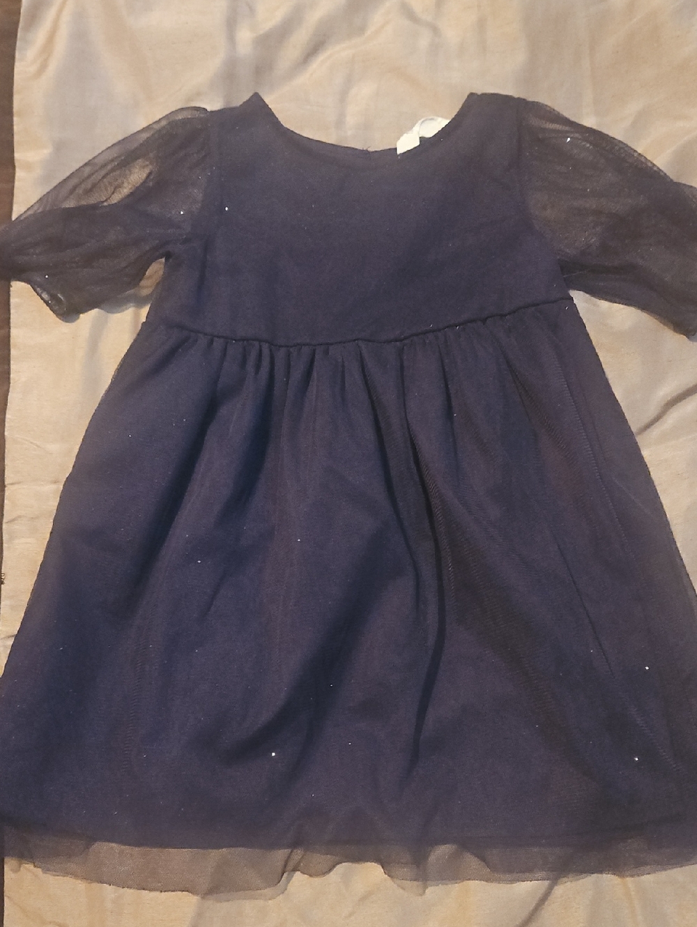H&M Navy Sparkle Mesh Sleeve Party Dress